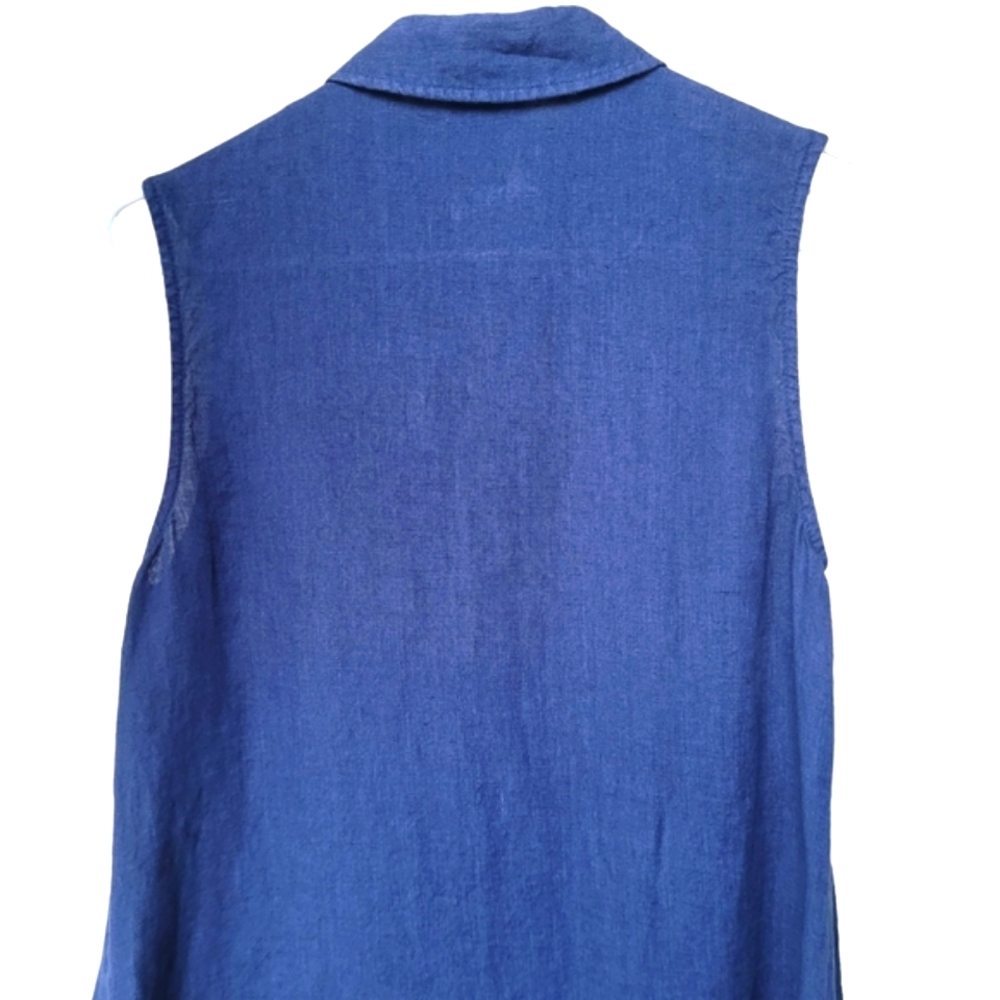 J.McLaughlin 100% Linen Sleeveless Shirt Dress Blue Pockets Size S - Picture 7 of 16